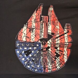 Black T-Shirt with Star Wars Millenium Falcon American Flag Graphic